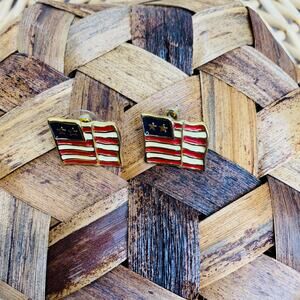 Vintage Flag Enamel Earrings .5 x 1"